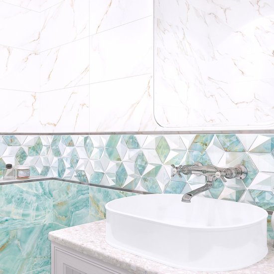 Плитка декор Alma Ceramica Nevada голубая геометрия 01 500x249x7,5 мм