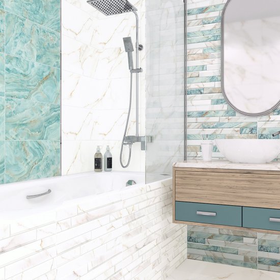 Плитка декор Alma Ceramica Nevada голубая геометрия 01 500x249x7,5 мм