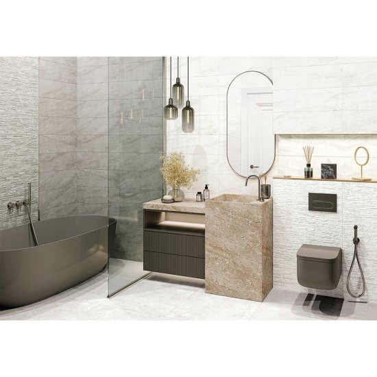 Плитка облицовочная Alma Ceramica Rocko белая 01 600x200x7,5 мм (16 шт.=1,92 кв.м)