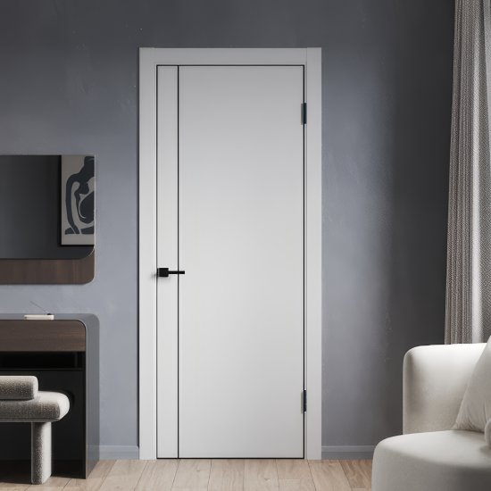 Дверь межкомнатная глухая с замком и петлями в комплекте Борно 56 80x200 см ПЭТ цвет серый