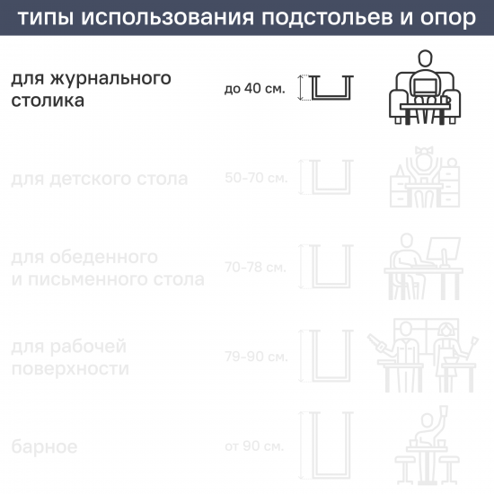 Подстолье для журнального столика 40 см сталь цвет черный матовый