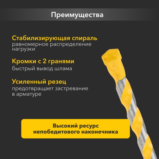 Сверло спиральное по бетону Kranz 10x120 мм