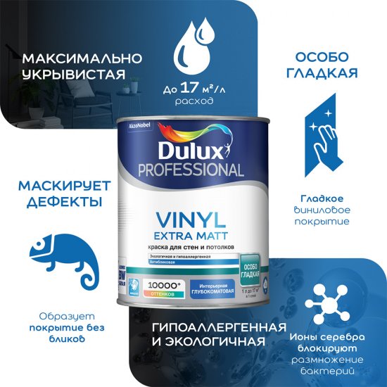 Краска моющаяся Dulux/Luxium Vinyl Extra Matt база BC бесцветная 4,5 л