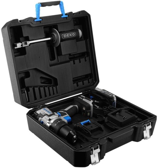 Дрель-шуруповерт аккумуляторная ударная бесщеточная Deko ZKCD20VPRO, 20 В Li-ion 2x3 Ач