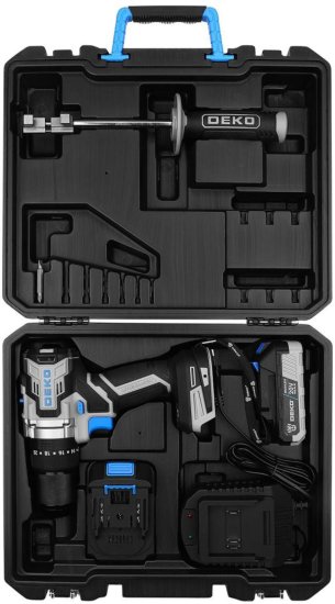 Дрель-шуруповерт аккумуляторная ударная бесщеточная Deko ZKCD20VPRO, 20 В Li-ion 2x3 Ач