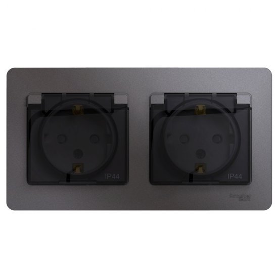 Розетка Systeme Electric Glossa встраиваемая графит со шторками (GSL001347)