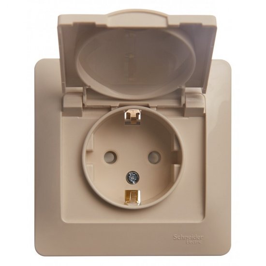 Розетка Systeme Electric Glossa встраиваемая бежевая со шторками с крышкой (GSL000246)