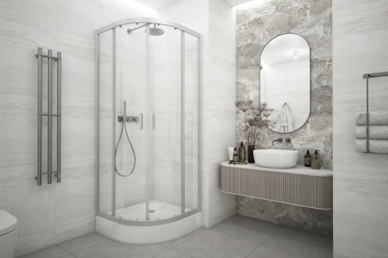 Душевая ширма Метакам Apart 1/4 круга 80x80x185см цвет профиля хром раздвижная стекло 4мм прозрачное