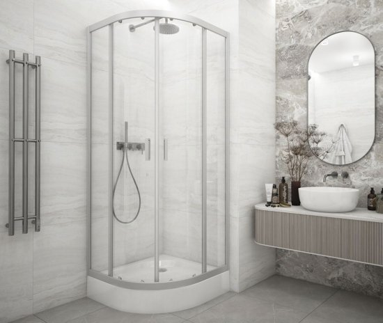 Душевая ширма Метакам Apart 1/4 круга 80x80x185см цвет профиля хром раздвижная стекло 4мм прозрачное