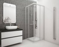 Душевая ширма Метакам квадратная 80x80x185см цвет профиля хром раздвижная стекло 4мм прозрачное