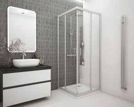 Душевая ширма Метакам квадратная 80x80x185см цвет профиля хром раздвижная стекло 4мм прозрачное