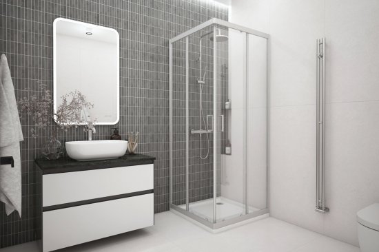 Душевая ширма Метакам квадратная 80x80x185см цвет профиля хром раздвижная стекло 4мм прозрачное