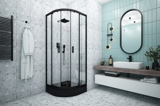 Душевая ширма Apart Black Метакам 1/4 круга 80x80x185см цвет профиля черный раздвижная стекло 4мм прозрачное