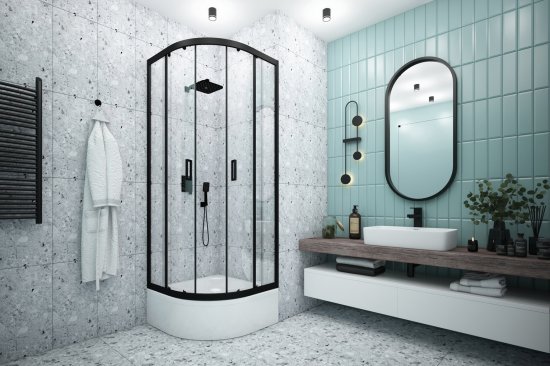 Душевая ширма Apart Black Метакам 1/4 круга 80x80x185см цвет профиля черный раздвижная стекло 4мм прозрачное