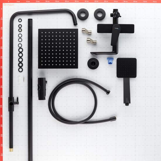 Душевая система Tokito Rain с верхним душем с лейкой со смесителем черная (TOK-RAI-1014BL)