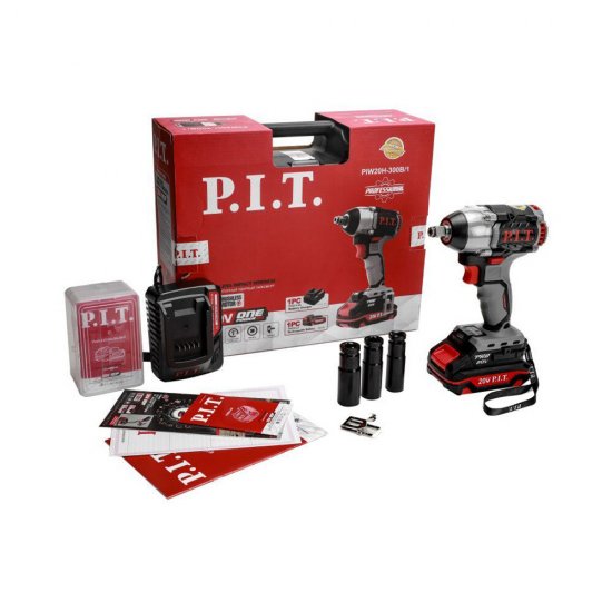 Гайковерт ударный аккумуляторный бесщеточный P.I.T. PIW20H-300B/4 20 В 4 Ач Li-Ion 1 АКБ и ЗУ