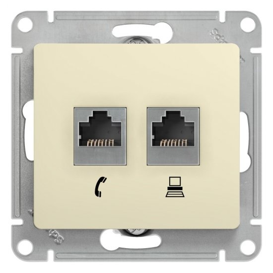 Розетка компьютерная Systeme Electric Glossa встраиваемая бежевая 2хRJ45 (GSL000285)
