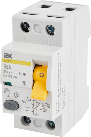 УЗО IEK ВД1-63S 2Р 63 А 100 мА 6 кА AC MDV12-2-063-100