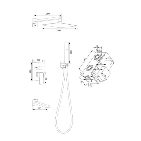 Душевая система РМС Sus встраиваемая с верхним душем с лейкой со смесителем сталь (SUS129-2S)