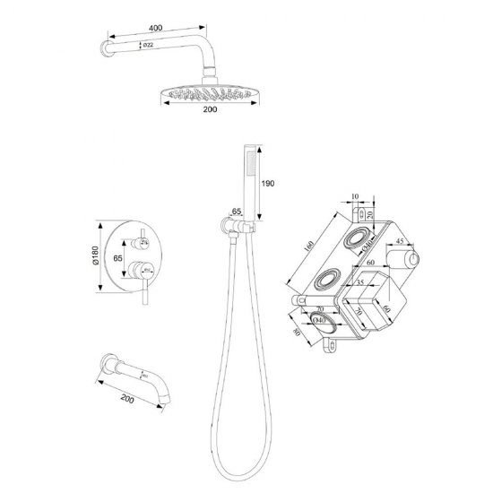 Душевая система РМС Sus встраиваемая с верхним душем с лейкой со смесителем черная (SUS129BL-1S)