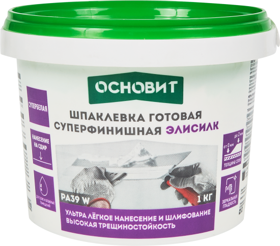 Шпаклевка готовая суперфинишная супербелая Основит Элисилк PA39 W 1 кг