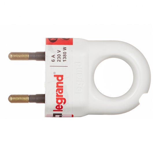 Вилка прямая без заземления 6 А 230 В Legrand с кольцом белая (050162)