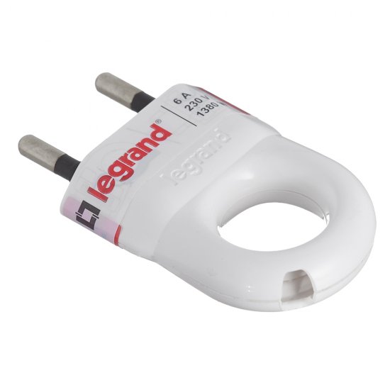 Вилка прямая без заземления 6 А 230 В Legrand с кольцом белая (050162)