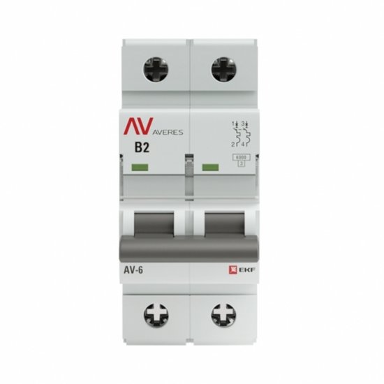 Автоматический выключатель модульный EKF Averes AV-6 2Р 2А тип B 6 кА 230 В (mcb6-2-02B-av)