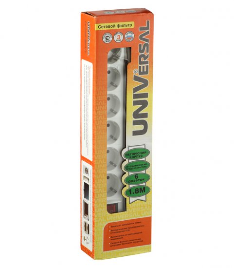 Сетевой фильтр UNIVersal 6 розеток 1,8 м 10 А 2,2 кВт белый (967U-3001)