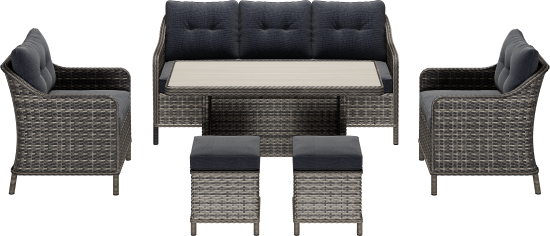 Набор садовой мебели для обеда Cezar KJ-Z2115B искусственный ротанг бежевый: диван, стол, 2 пуфа, 2 кресла с подушками