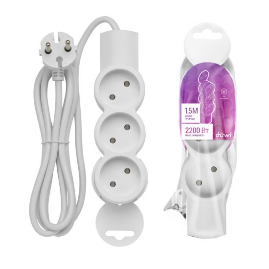 Удлинитель Düwi 3 розетки 1,5 м ПВС 2х0,75 кв.мм 10 А 2,2 кВт белый (32001 4)