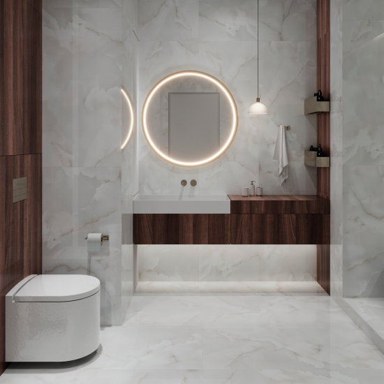 Глазурованный керамогранит Arcadia Ceramica Onyx White Cloud 60x120 см 1.44 м² глянцевый цвет светло-серый