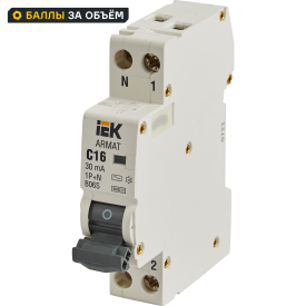 Дифференциальный автомат IEK Armat АВДТ B06S 1P C16 А 30 мА 6 кА AC AR-B06S-1N-C16C030
