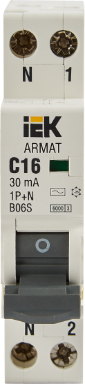Дифференциальный автомат IEK Armat АВДТ B06S 1P C16 А 30 мА 6 кА AC AR-B06S-1N-C16C030