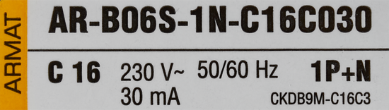 Дифференциальный автомат IEK Armat АВДТ B06S 1P C16 А 30 мА 6 кА AC AR-B06S-1N-C16C030