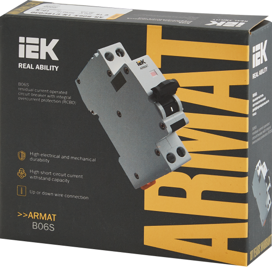 Дифференциальный автомат IEK Armat АВДТ B06S 1P C16 А 30 мА 6 кА AC AR-B06S-1N-C16C030