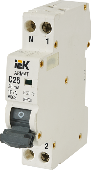 Дифференциальный автомат IEK Armat АВДТ B06S 1P C25 А 30 мА 6 кА AC AR-B06S-1N-C25C030