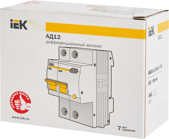 Дифференциальный автомат IEK АД12 2P C63 А 100 мА 4.5 кА AC MAD10-2-063-C-100
