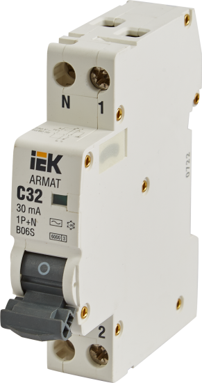 Дифференциальный автомат IEK Armat АВДТ B06S 1P C32 А 30 мА 6 кА AC AR-B06S-1N-C32C030