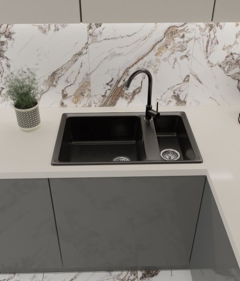 Мойка для кухни врезная Delinia 76x50 см глубина чаши 19 см кварц цвет черный