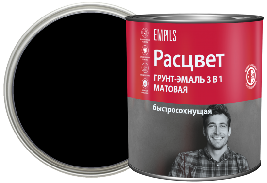 Грунт-эмаль по ржавчине 3 в 1 Расцвет быстросохнущая цвет черный 2.7 кг