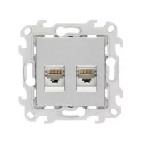 Розетка компьютерная Simon 24 Harmonie встраиваемая алюминий 2хRJ45 (2450593-033)