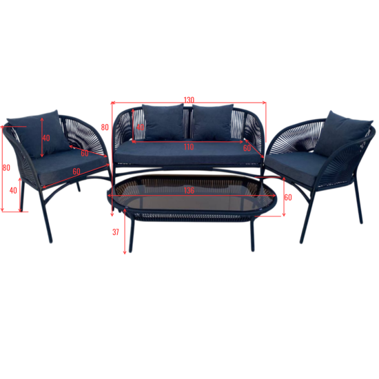 Набор садовой мебели Lazuno Lara ротанг черный стол диван и 2 кресла