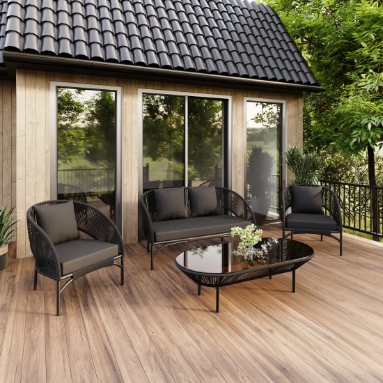 Набор садовой мебели Lazuno Lara ротанг черный стол диван и 2 кресла