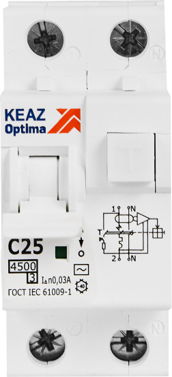 Дифференциальный автомат КЭАЗ Opti Din 2P C25 А 30 мА 4.5 кА АС D63-22C25-AC-У3
