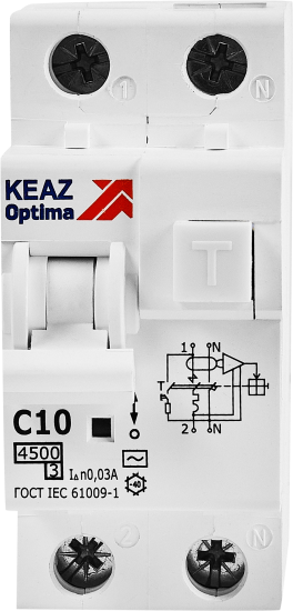 Дифференциальный автомат КЭАЗ Opti Din 2P C10 А 30 мА 4.5 кА АС D63-22C10-AC-У3