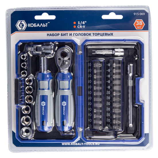 Набор торцевых головок ударных Кобальт 915-069 1/4 дюйма, 38 шт.