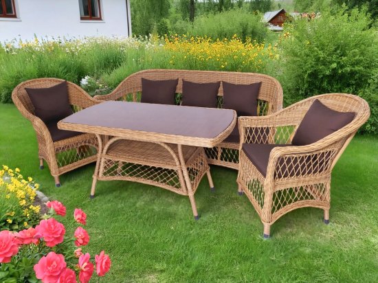 Набор садовой мебели «Madina» искусственный ротанг желтый диван стол и 2 кресла