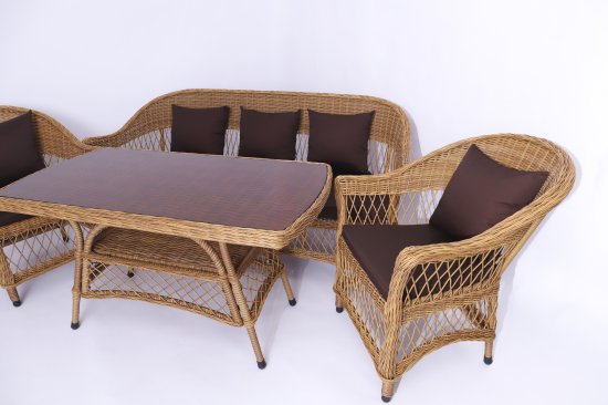 Набор садовой мебели «Madina» искусственный ротанг желтый диван стол и 2 кресла