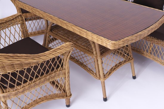 Набор садовой мебели «Madina» искусственный ротанг желтый диван стол и 2 кресла